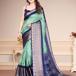 MAGNEITTA Ethnic Motifs Zari Block Print Saree-13