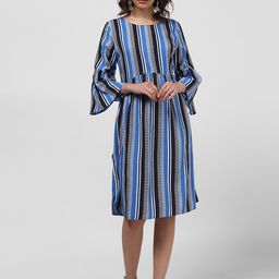 Harpa Women Blue Striped Fit and Flare Dress-image-88