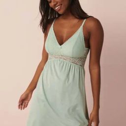 La Vie En Rose Green Lace Work Chemise-image-49