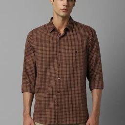 Louis Philippe Sport Maroon Cotton Slim Fit Checks Shirt-image-51