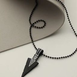 Bold by Priyaasi Black Beaded Chain with Striped Triangular Pendant-6