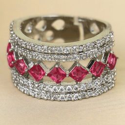 Rukhmani Women Silver Plated American Diamond Studded Adjustable Finger Ring-23
