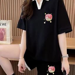 JC Mode Printed Shirt Collar Neck T-Shirt With Shorts Co-Ords-image-97