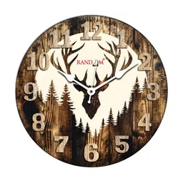 RANDOM Brown Printed Wooden Contemporary Wall Clock-78
