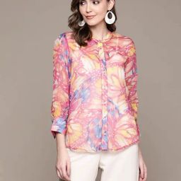 Label Ritu Kumar Pink Printed Shirt With Camisole-image-28