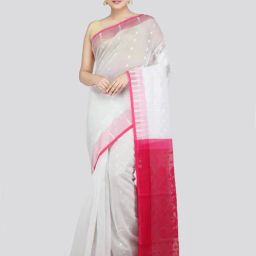 Pinkloom White & Pink Cotton Woven Saree-picture-13