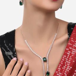 Zaveri Pearls Green Dazzling Contemporary Necklace Earring & Ring Set-ZPFK14400-image-42