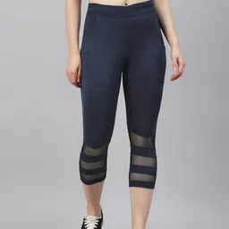 Blinkin Women Navy Blue 3/4th High Waist Training Tights With Mesh Panels & Side Pockets-picture-44