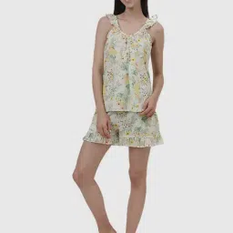 Fabindia Yellow Cotton Printed Top Shorts Set-image-21