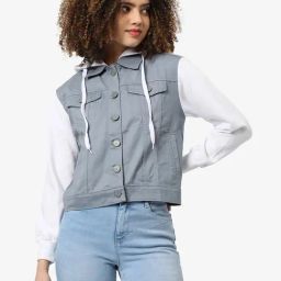 Campus Sutra Grey & White Regular Fit Jacket-picture-28