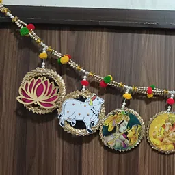 Nutts Yellow & Green Ganesh Radha Krishna With Cow Bandhanwar Festive Dcor-image-11