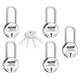 ALONE LOCKS Round 50 mm Alloy Steel Chrome 4 Same Keys Double Locking Padlock (Pack of 5)-19