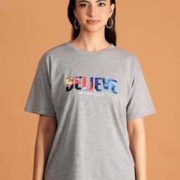 Metronaut Women Typography Printed Extended Sleeves Applique T-shirt-image-23