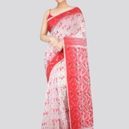 Pinkloom White & Red Cotton Woven Saree-picture-17