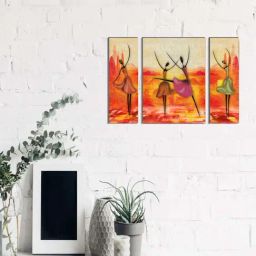 eCraftIndia 6MM MDF Set of 3 Dancing Tribal Women Satin Matt Texture UV Art Painting-image-37