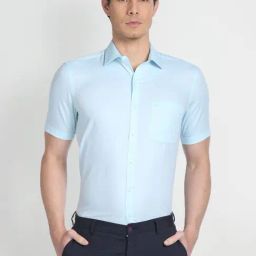 Arrow Light Blue Cotton Regular Fit Self Pattern Shirt-picture-13