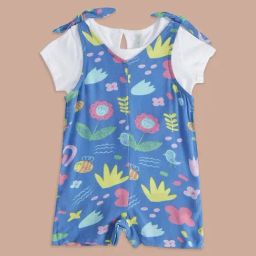 Pantaloons Baby Blue & White Cotton Printed Dungaree Set-image-34