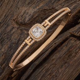 Kushal's Fashion Jewellery White Gold-Plated Cubic Zirconia Stone Studded Kada Bangle-11