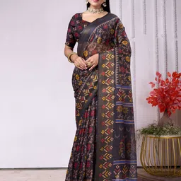 KALINI Ethnic Motifs Zari Pure Cotton Ikat Saree-picture-21