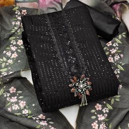 SHADOW & SAINING Embroidered Pure Silk Semi-Stitched Dress Material-image-66