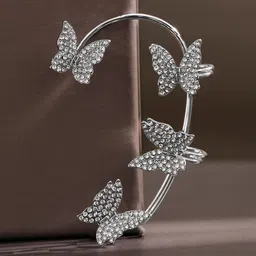 Rubans Voguish Rhodium-Plated Cubic Zirconia Studded Butterfly Shaped Ear Cuff-57