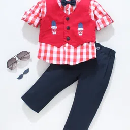 ToffyHouse Half Sleeves Party Suit With Waist Coat Checks Print - Red-picture-49