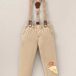 Babyoye Full Length Cotton Trouser with Elephant Print and Suspenders - Brown-image-62