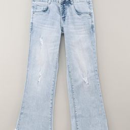 Vitamins Full Length Flare Washed Denim Jeans- Blue-image-23