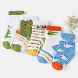 Cute Walk by Babyhug Cotton Non Terry Anti Bacterial Ankle Length Socks Crocs Design Pack of 5 - Multicolour-image-18