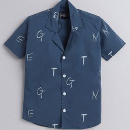 Polka Tots Half Sleeves Alphabet Printed Shirt - Blue-image-62