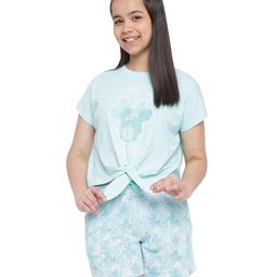 Lil Tomatoes Half Sleeves Disney Minnie I Love The Weekends Printed Front Tie Up Night Suit - Sky Blue-picture-23