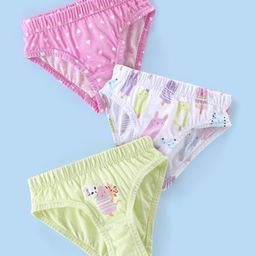 Babyhug 100% Cotton Panties Heart & Popsicle Print Pack of 3- Pink Green & White-image-83