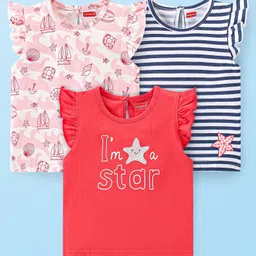 Babyhug 100% Cotton Knit Frill Sleeves Tops Boat Print Pack of 3 - Multicolour-picture-5