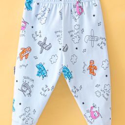 Child World Interlock Full Length Lounge Pants With Aeroplane Print - Blue-picture-15