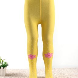 Cute Walk by Babyhug Knitted Antibacterial Footed Tights Floral Design - Yellow-picture-31
