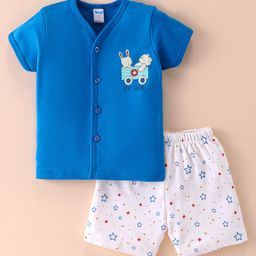 Tango Interlock Knit Half Sleeves Shorts Night Suit with Bear & Bunny Print - Royal Blue-image-31