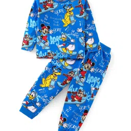 Babyhug Disney Cotton Knit Full Sleeves Night Suit with Mickey Mouse Print - Navy Blue-picture-16