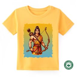 BLUSHES Dussehra Theme 100% Cotton Half Sleeves Lord Rama Printed Tee - Yellow-picture-14