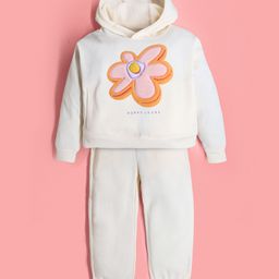 Cherry Crumble By Nitt Hyman Full Sleeves Floral Patch Embroidered Hooded Sweatshirt & Pajama Set - Cream-picture-34