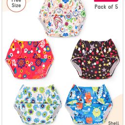 Babyhug Printed Free Size Reusable Cloth Diaper Without Insert Pack of 5 - Multicolour-18