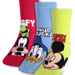 Cute Walk By Babyhug Disney Ankle Length Anti-Bacterial Socks With Mickey, Goofy And Donald Graphics Pack Of 3 - Green Red & Blue-picture-6