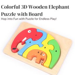 OPA Toys Wooden Block Puzzle - Colorful 3D Elephant Family Puzzle (5-Piece Set) for 2+ Years Kids (Multicolor)-image-29