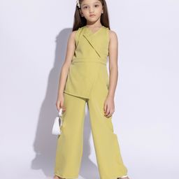 Taffykids Woven Sleeveless Solid Asymmetrical Wrapped Jumpsuit - Pastel Green-image-121