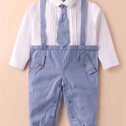 ToffyHouse Interlock Knit Full Sleeves Striped Party Romper with Tie - Light Blue-picture-10