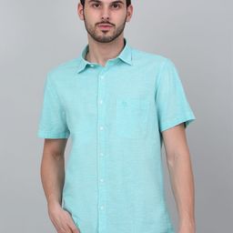 Cantabil Men Spread Collar Solid Cotton Linen Casual Shirt-image-48