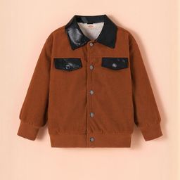 Hopscotch Boys Brown & Black Striped Spread Collar Long Sleeves Faux Leather Jacket-picture-26