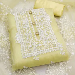 Ishin Floral Embroidered Organza Unstitched Dress Material-image-26