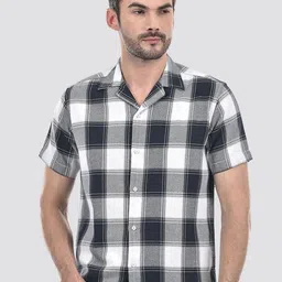 Numero Uno Men Cuban Collar Gingham Checked Cotton Casual Shirt-image-49