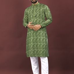 Zurika Fashion Geometric Printed Linen Mandarin Collar Stright Kurta-picture-37