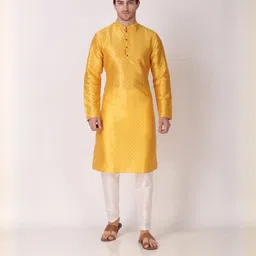 PulseIQ Men Yellow Art Silk Kurta Sets-image-17